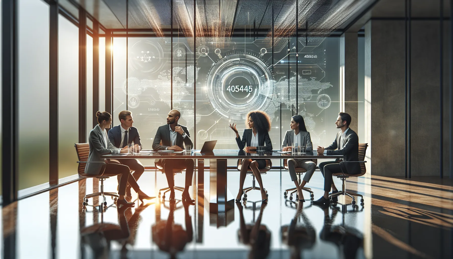 diverse team discussing future implications of a number in a modern office.